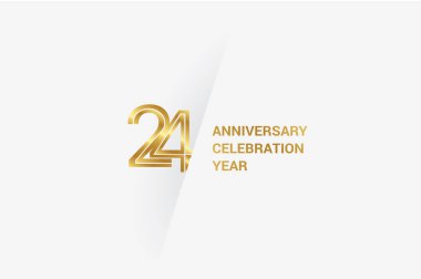 24 years anniversary, minimalist logo jubilee, greeting card. Birthday invitation. Golden space vector illustration 