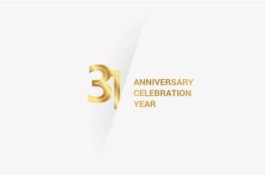 31 years anniversary, minimalist logo jubilee, greeting card. Birthday invitation. Golden space vector illustration 