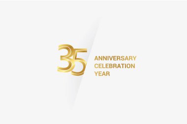 35 years anniversary, minimalist logo jubilee, greeting card. Birthday invitation. Golden space vector illustration 