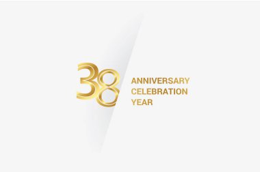38  years anniversary, minimalist logo jubilee, greeting card. Birthday invitation. Golden space vector illustration 