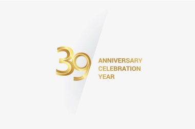 39 years anniversary, minimalist logo jubilee, greeting card. Birthday invitation. Golden space vector illustration 