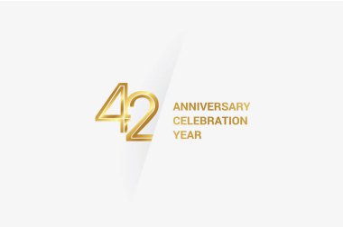 42  years anniversary, minimalist logo jubilee, greeting card. Birthday invitation. Golden space vector illustration 