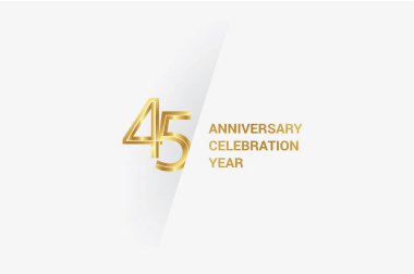 45 years anniversary, minimalist logo jubilee, greeting card. Birthday invitation. Golden space vector illustration 