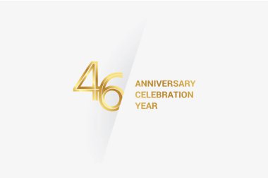  46 years anniversary, minimalist logo jubilee, greeting card. Birthday invitation. Golden space vector illustration 