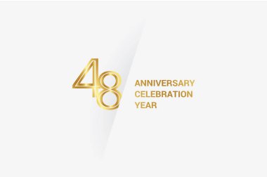 48 years anniversary, minimalist logo jubilee, greeting card. Birthday invitation. Golden space vector illustration 