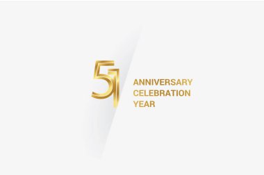 51 years anniversary, minimalist logo jubilee, greeting card. Birthday invitation. Golden space vector illustration 
