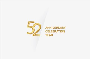 52 years anniversary, minimalist logo jubilee, greeting card. Birthday invitation. Golden space vector illustration 