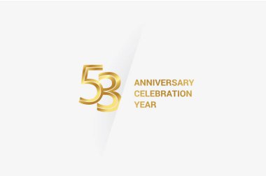 53 years anniversary, minimalist logo jubilee, greeting card. Birthday invitation. Golden space vector illustration 