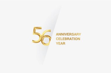 56 years anniversary, minimalist logo jubilee, greeting card. Birthday invitation. Golden space vector illustration 