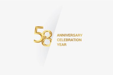 58 years anniversary, minimalist logo jubilee, greeting card. Birthday invitation. Golden space vector illustration 