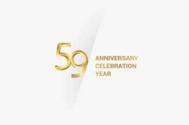 59 years anniversary, minimalist logo jubilee, greeting card. Birthday invitation. Golden space vector illustration 