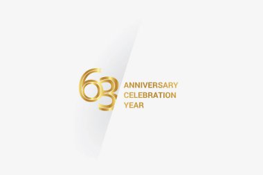 63 years anniversary, minimalist logo jubilee, greeting card. Birthday invitation. Golden space vector illustration 