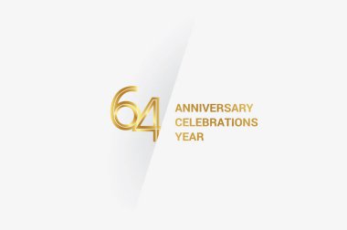 64 years anniversary, minimalist logo jubilee, greeting card. Birthday invitation. Golden space vector illustration 