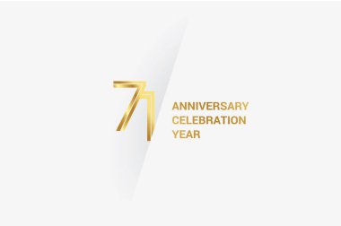 71 years anniversary, minimalist logo jubilee, greeting card. Birthday invitation. Golden space vector illustration 