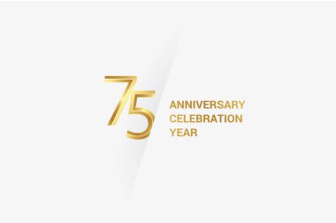 75  years anniversary, minimalist logo jubilee, greeting card. Birthday invitation. Golden space vector illustration 