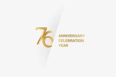 76 years anniversary, minimalist logo jubilee, greeting card. Birthday invitation. Golden space vector illustration 