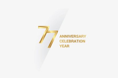 77  years anniversary, minimalist logo jubilee, greeting card. Birthday invitation. Golden space vector illustration 