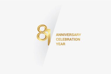 81 years anniversary, minimalist logo jubilee, greeting card. Birthday invitation. Golden space vector illustration 