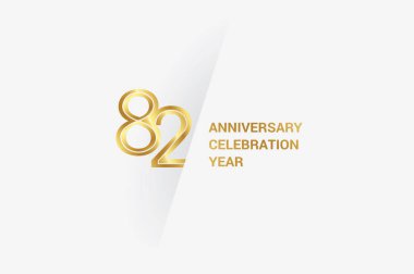  82 years anniversary, minimalist logo jubilee, greeting card. Birthday invitation. Golden space vector illustration 