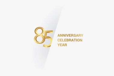 85  years anniversary, minimalist logo jubilee, greeting card. Birthday invitation. Golden space vector illustration 