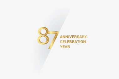 87 years anniversary, minimalist logo jubilee, greeting card. Birthday invitation. Golden space vector illustration 
