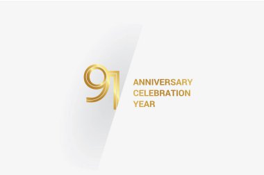 91 years anniversary, minimalist logo jubilee, greeting card. Birthday invitation. Golden space vector illustration 