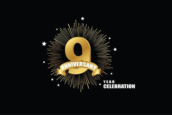 Nine Years Anniversary Minimalist Logo Jubilee Greeting Card Invitation — Vector de stock