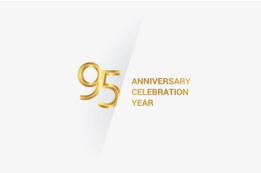 95 years anniversary, minimalist logo jubilee, greeting card. Birthday invitation. Golden space vector illustration 
