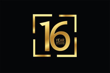 16  years anniversary celebration logotype. anniversary logo  isolated on black background, vector design for celebration, invitation  and greeting card