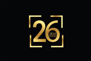 26  years anniversary celebration logotype. anniversary logo  isolated on black background, vector design for celebration, invitation  and greeting card