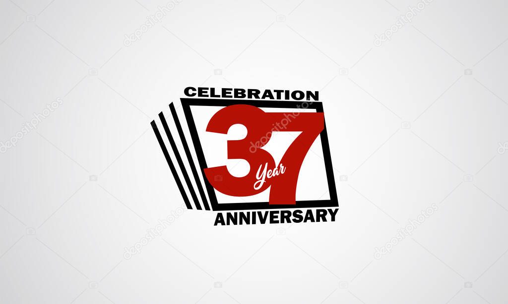 37 years anniversary celebration, book design style black and red color for event, birthday, giftcard, poster