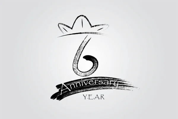 Six Years Anniversary Chalk Ink Style Minimalistic Logo Years Jubilee — Vetor de Stock