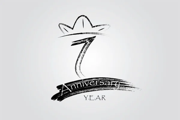 Seven Years Anniversary Chalk Ink Style Minimalistic Logo Years Jubilee — Stock Vector