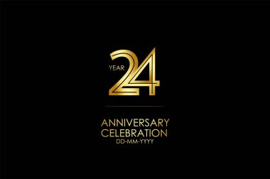 24 years anniversary celebration card with black background. Vector design for celebration, invitation card, and greeting card 