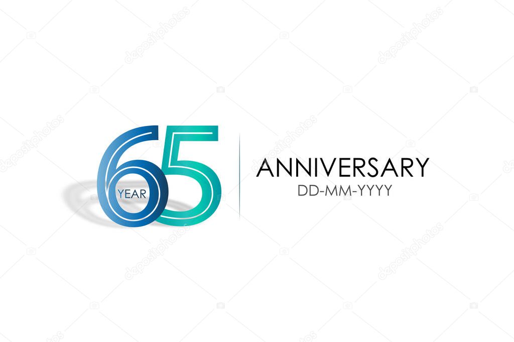 65 years anniversary celebration card with white background. Vector design for celebration, invitation card, and greeting card