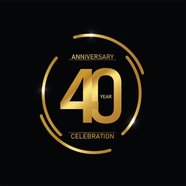 40. yıl dönümü kutlaması logosu. Siyah arkaplanda izole edilmiş halka altın ve kıvılcım beyaz renk, kutlama için vektör tasarımı, davetiye kartı ve tebrik kartı içeren yıl dönümü logosu