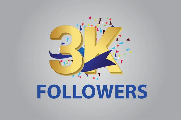 3000 Následovníků Díky Modrou Stuhou Oslavujeme Logotyp Jubilejní Logo Zlatou — Stockový vektor