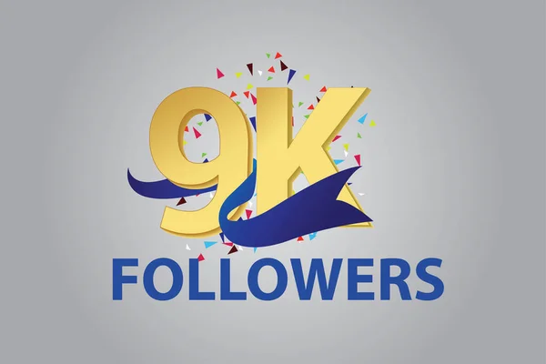 9000 Následovníků Díky Modrou Stuhou Oslavujeme Logotyp Jubilejní Logo Zlatou — Stockový vektor