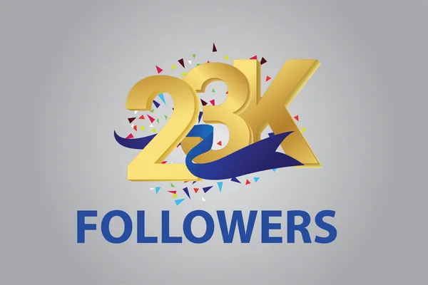 23К 23000 Последователей Благодарю Логотип Празднования Голубой Ленты Юбилейный Логотип — стоковый вектор