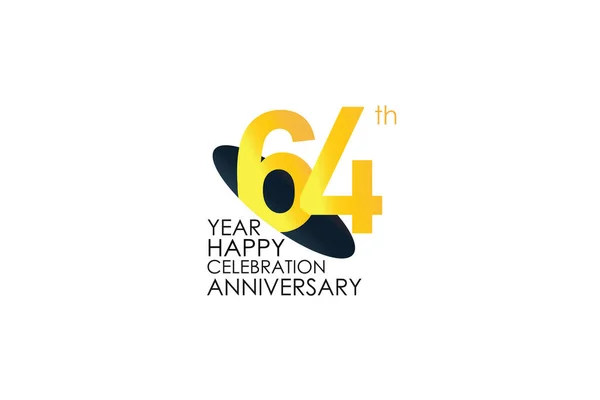 64周年記念イエローカラーデザインロゴタイプ ホワイトの背景に隔離された記念日のロゴ ベクトルお祝い 招待カード グリーティングカードの横番号デザイン — ストックベクタ