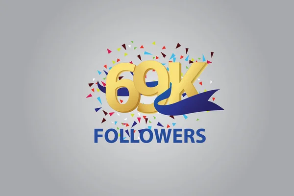 69K 000 Následovníci Děkuji Modrou Stuhu Oslavu Logotypu Jubilejní Logo — Stockový vektor