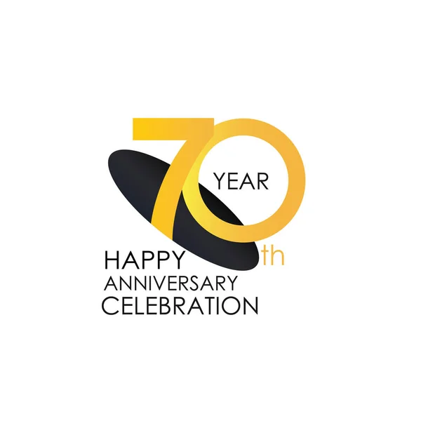 70周年を祝う黄色の色デザインのロゴタイプ ホワイトの背景に隔離された記念日のロゴ ベクトルお祝い 招待カード グリーティングカードの横番号デザイン — ストックベクタ