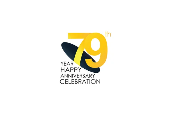 79周年記念イエローカラーデザインロゴタイプ ホワイトの背景に隔離された記念日のロゴ ベクトルお祝い 招待カード グリーティングカードの横番号デザイン — ストックベクタ