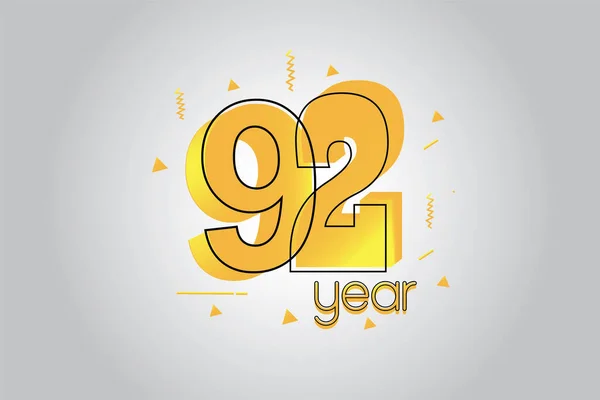 92周年庆祝黄色色彩漫画设计标志 独立于白色背景的周年标志 用于庆祝 请柬和贺卡的矢量水平数字设计 — 图库矢量图片