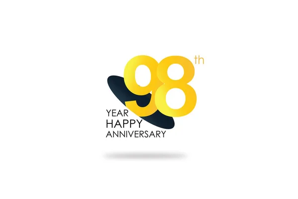 98周年庆祝黄色色彩设计标志 独立于白色背景的周年标志 用于庆祝 请柬和贺卡的矢量水平数字设计 — 图库矢量图片