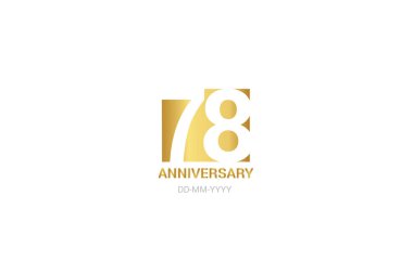 78 yıl dönümü, minimalist logo. Onuncu yıl, yıldönümü, tebrik kartı. Doğum günü davetiyesi. Yıl işareti. Beyaz arkaplanda altın boşluk çizimi