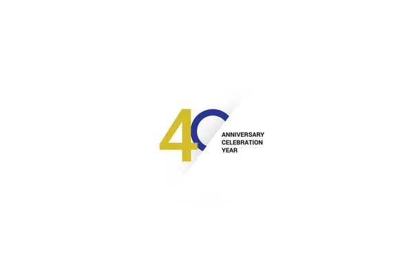 Aniversários Logotipo Azul Amarelo Minimalista Décimo Quadragésimo Jubileu Cartão Felicitações — Vetor de Stock