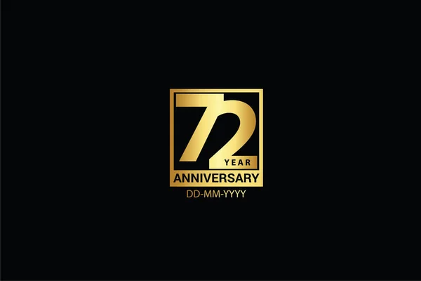 72周年記念ロゴタイプ 黒の背景に隔離された金色とスパークライトホワイトの色で記念日のロゴ お祝いのためのベクトルデザイン 招待状とグリーティングカード — ストックベクタ