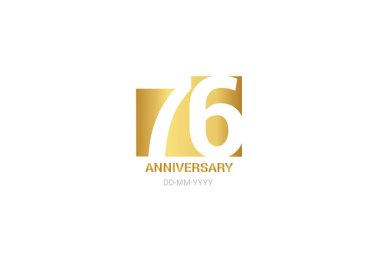 76. yıldönümü, minimalist logo. 76 yıl, yıldönümü, tebrik kartı. Doğum günü davetiyesi. Yıl işareti. Beyaz arkaplanda altın boşluk çizimi