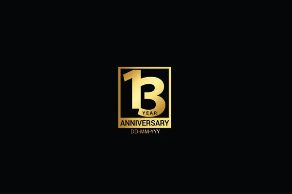13周年記念ロゴタイプ 黒の背景に隔離された金色とスパークライトホワイトの色で記念日のロゴ お祝いのためのベクトルデザイン 招待状とグリーティングカード — ストックベクタ